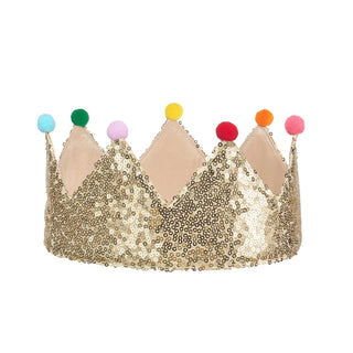 Gold Sequin Pom Pom Crown Girls - Hats Rockahula - Kuwait - Saudi Arabia