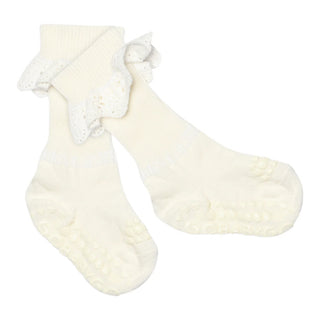 Non-Slip Socks Viscose-Bamboo Lace (Snow White) White Unisex - Socks GoBabyGo - Kuwait - Saudi Arabia