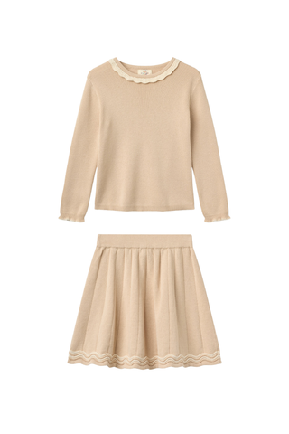 Knitted Tennis Blouse & Skirt (Beige)