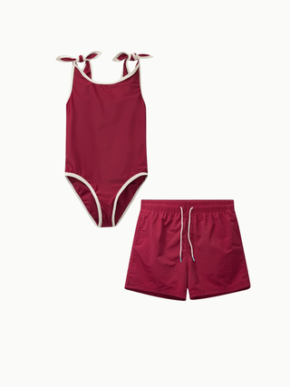 Elizabeth Swimsuit & Shorts Set (Ruby Red) Girls - Swimsuits Petit Pommes - Kuwait - Saudi Arabia