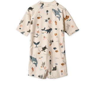 Max Printed Shortsleeve Swim Jumpsuit (Sea Creature/Sandy) Boys - Swim Sets Liewood - Kuwait - Saudi Arabia