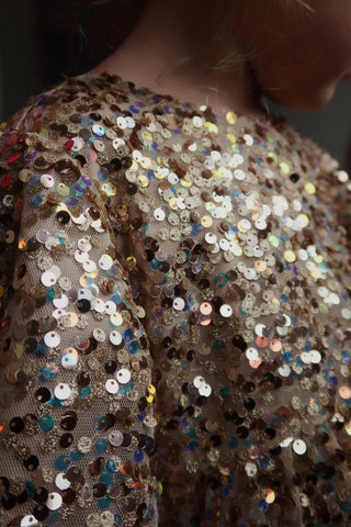 Lila Sequins Bow Dress (Gold Glitter) Dresses Konges Sløjd - Kuwait - Saudi Arabia