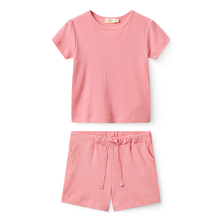 Modal Rib Tee & Shorts Set (Pink) Pink Girls - Sets Copenhagen Colors - Kuwait - Saudi Arabia