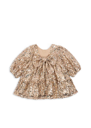 Lila Sequins Bow Dress (Gold Glitter) Dresses Konges Sløjd - Kuwait - Saudi Arabia