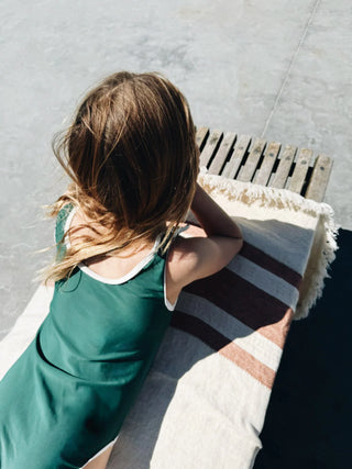 Elizabeth Swimsuit (Oxford Green) Girls - Swimsuits Petit Pommes - Kuwait - Saudi Arabia